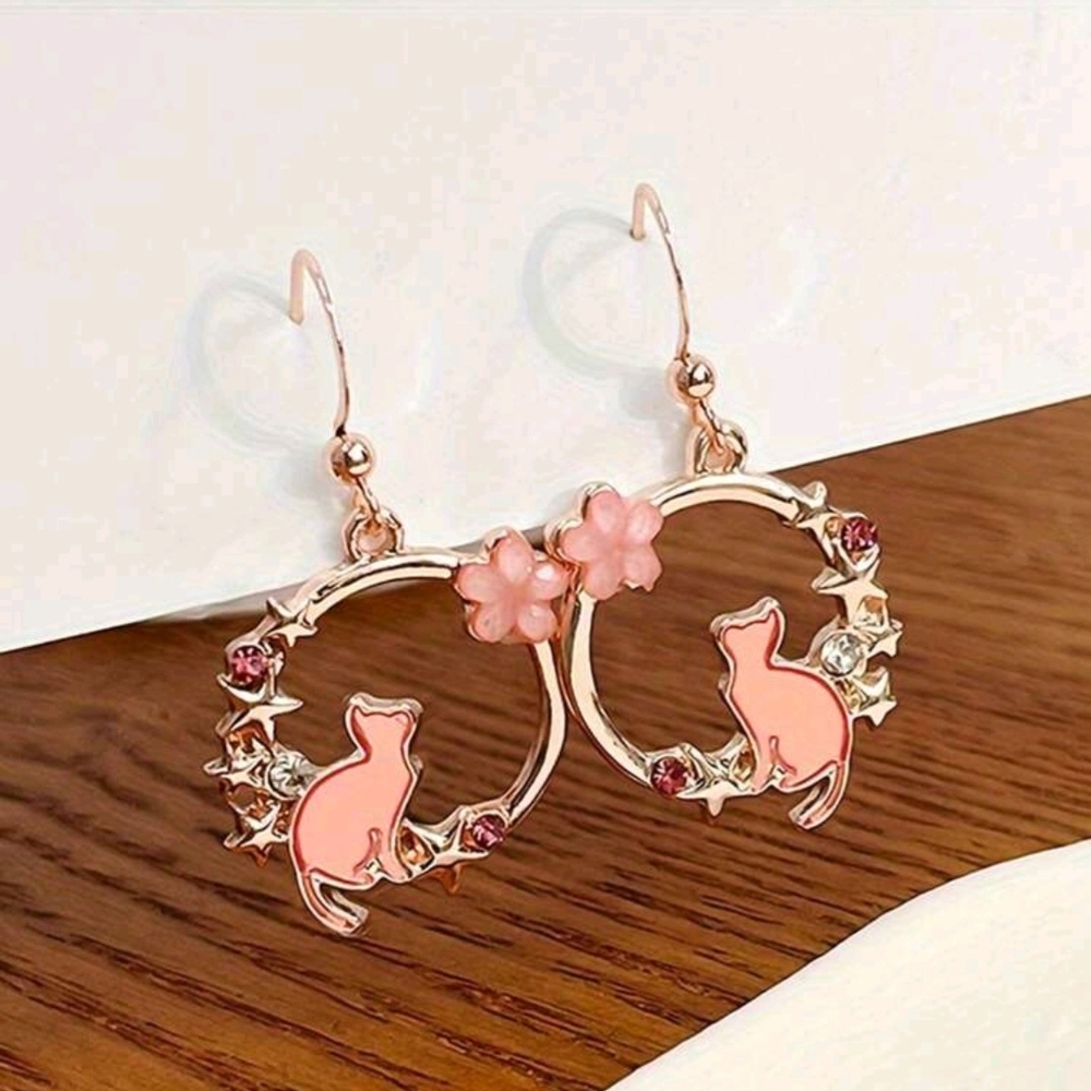 Pretty Pink Cat Earrings New!